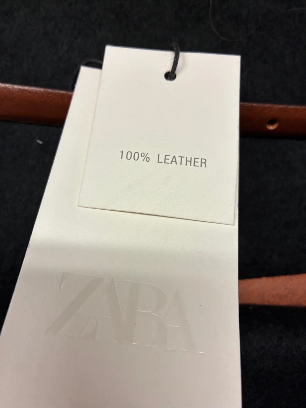 NWT. Zara Brown 100% Leather Thin Belt with Metal Rectangular Buckle. Size 30.